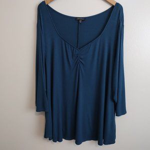 Lane Bryant Teal Ribknit Ruched Front V-Neck Swing Tunic 26/28